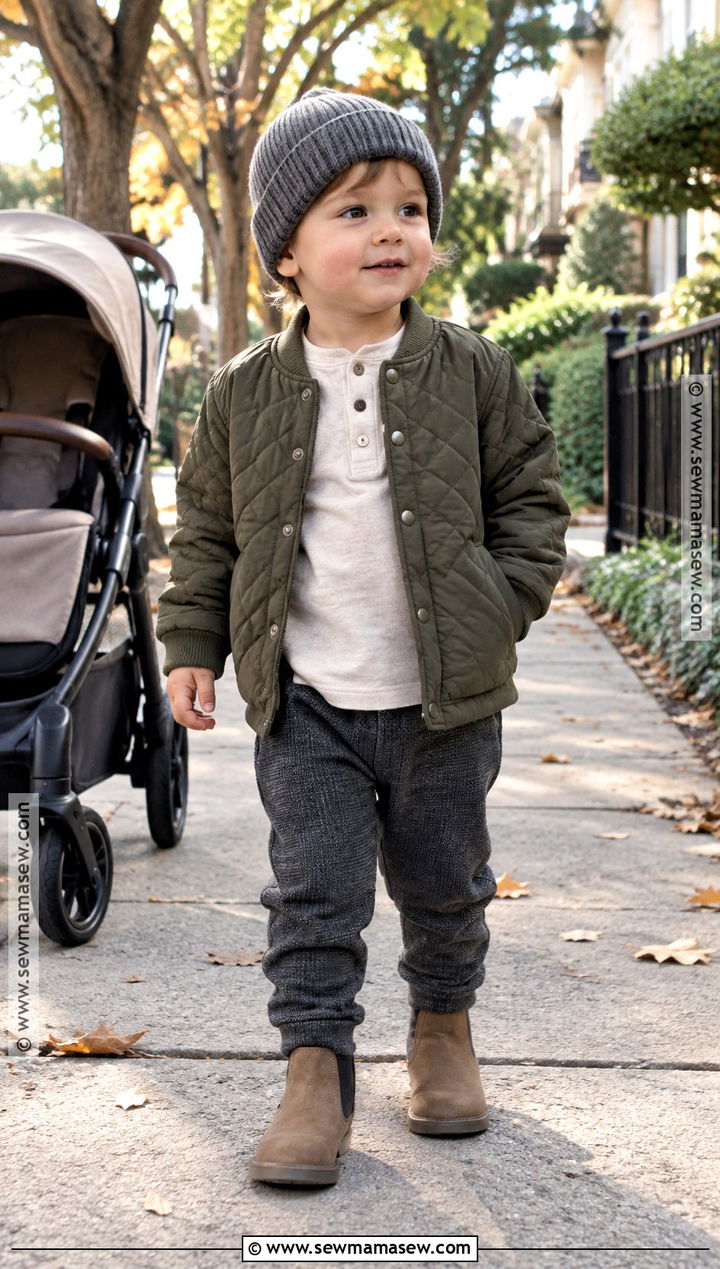 Toddler Boy Quilted Jacket and Knit Pants Outfit - 25 toddler boy fall outfits