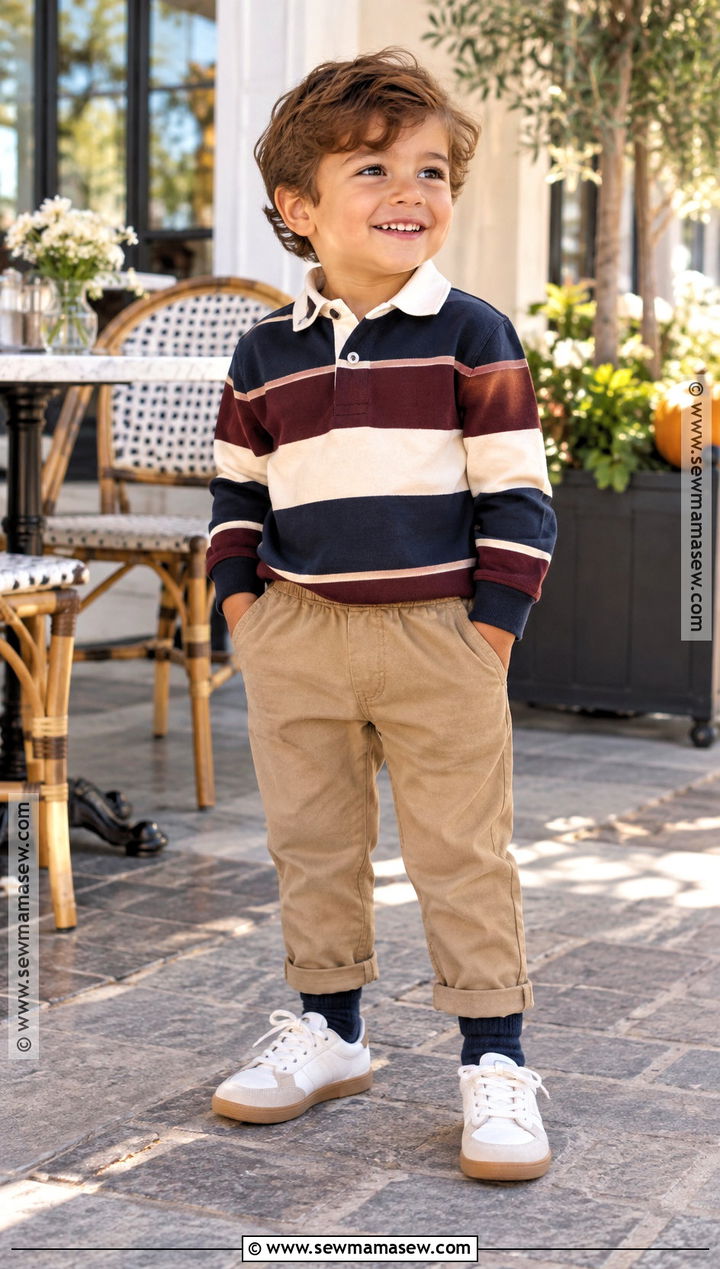 Toddler Boy Rugby Shirt And Twill Pants Outfit - 20 toddler boy fall fashion ideas