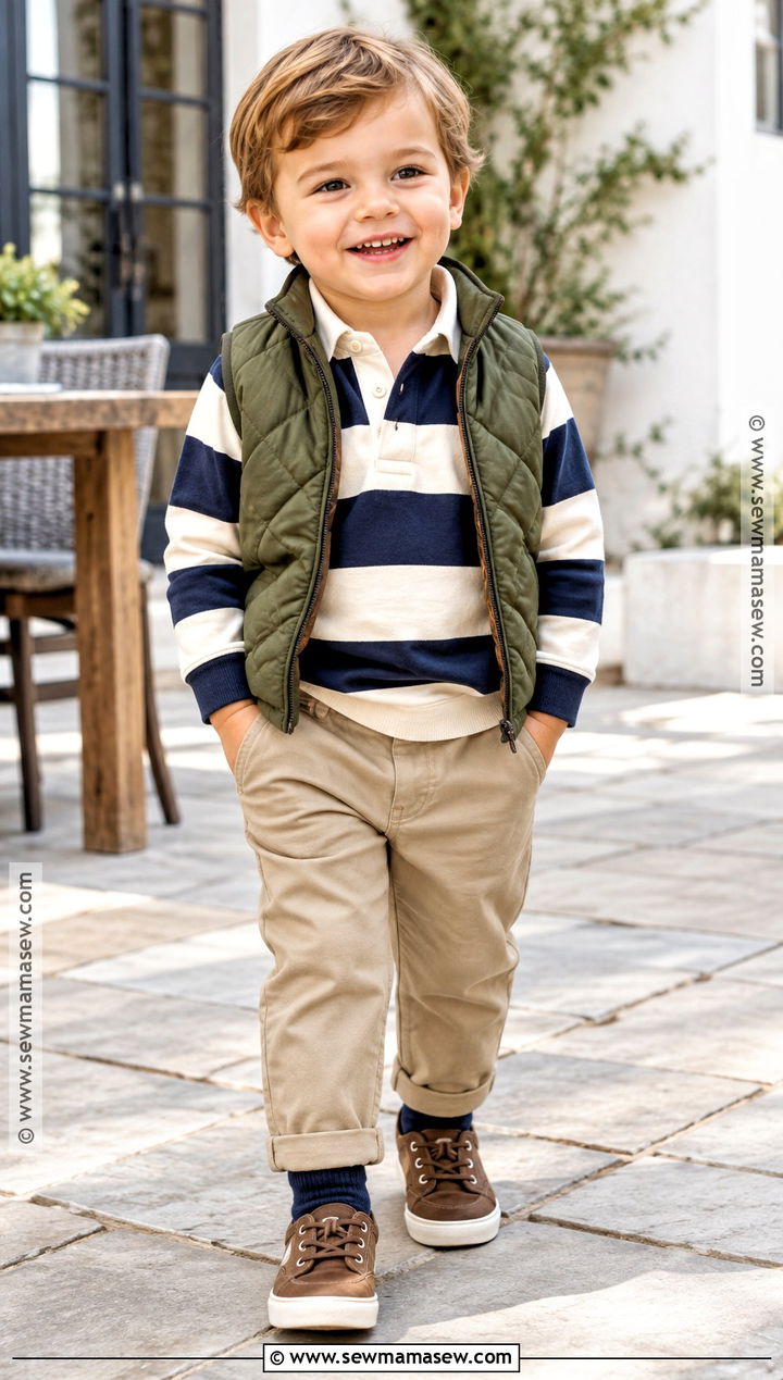 Toddler Boy Rugby Shirt and Khaki Pants Outfit - 25 toddler boy fall outfits