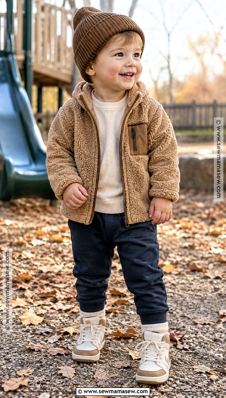 Toddler Boy Sherpa Jacket and Joggers Outfit - 25 toddler boy fall outfits