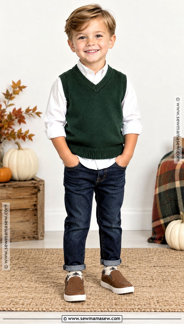 Toddler Boy Sweater Vest And Jeans Outfit - 20 toddler boy fall fashion ideas