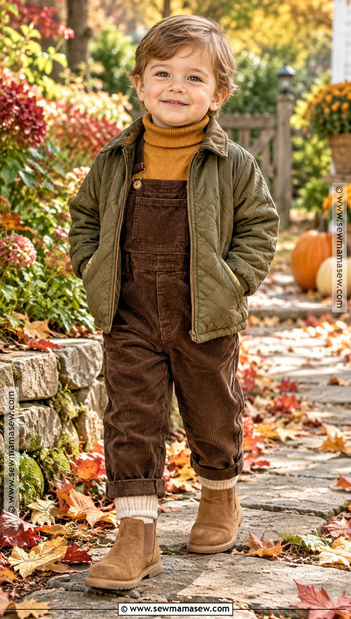 Toddler Boy Turtleneck and Corduroy Overalls Outfit - 25 toddler boy fall outfits