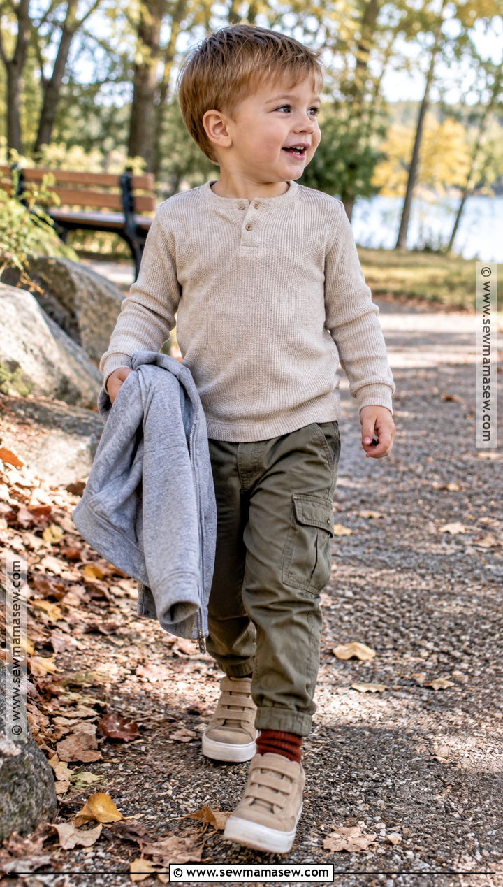 Toddler Boy Waffle Knit Shirt And Cargo Pants Outfit - 20 toddler boy fall fashion ideas
