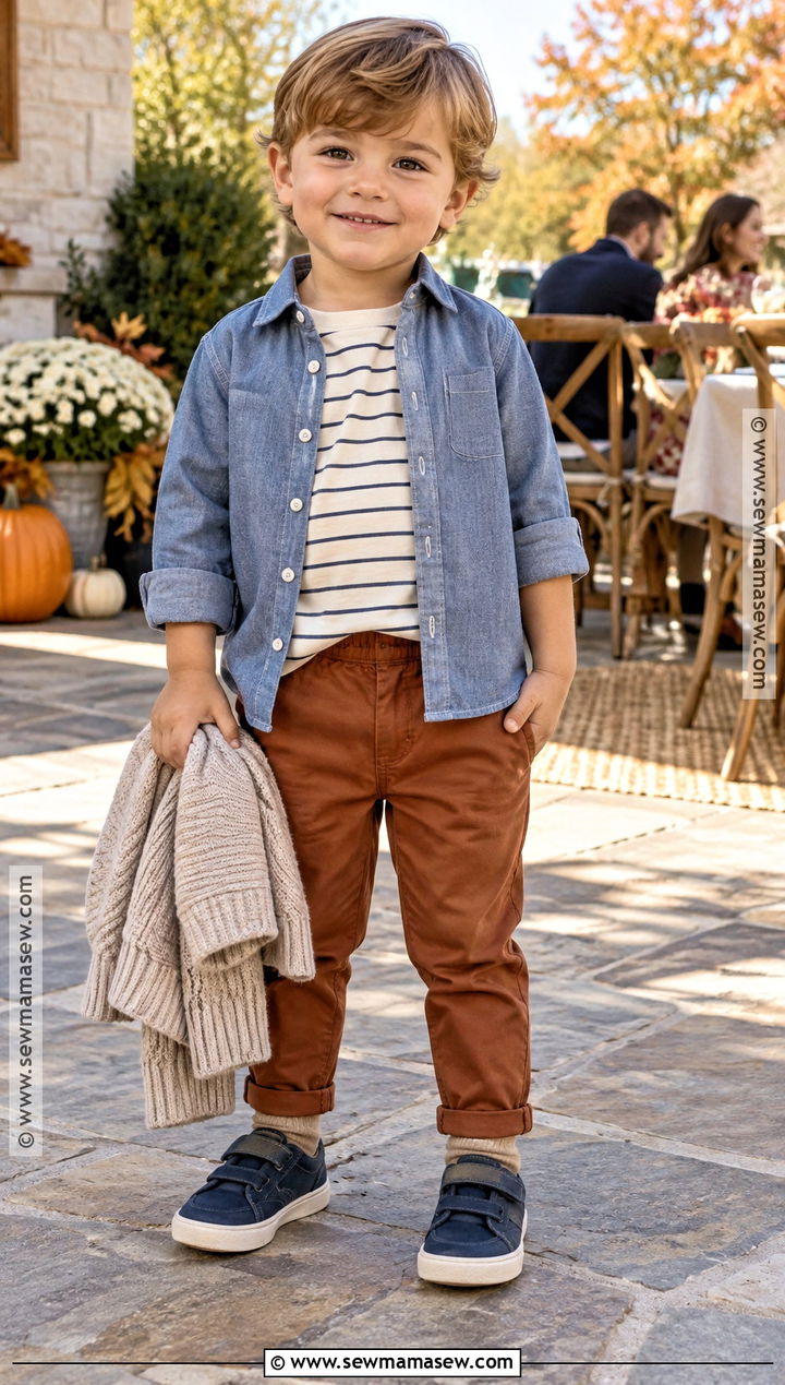 Toddler Chambray Shirt And Chinos Outfit - 20 toddler fall fashion ideas