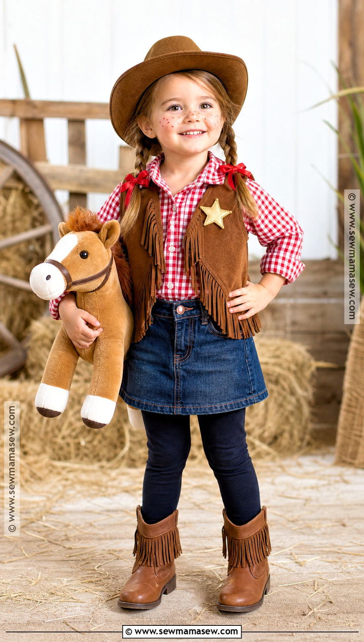 Toddler Cowgirl Costume With Denim Skirt - 40 toddler halloween costumes for girls