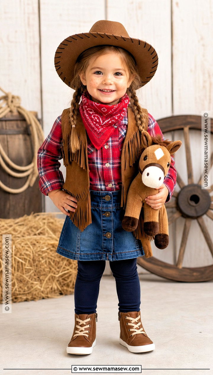 Toddler Cowgirl Costume With Denim Skirt - 35 toddler costumes for girls