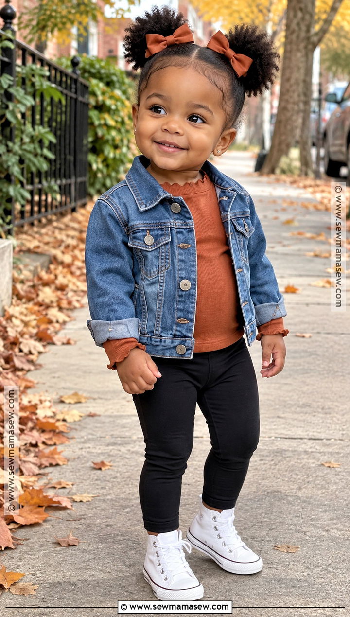 Toddler Fall Denim Jacket And Black Leggings Outfit - 20 toddler fall outfits girl black