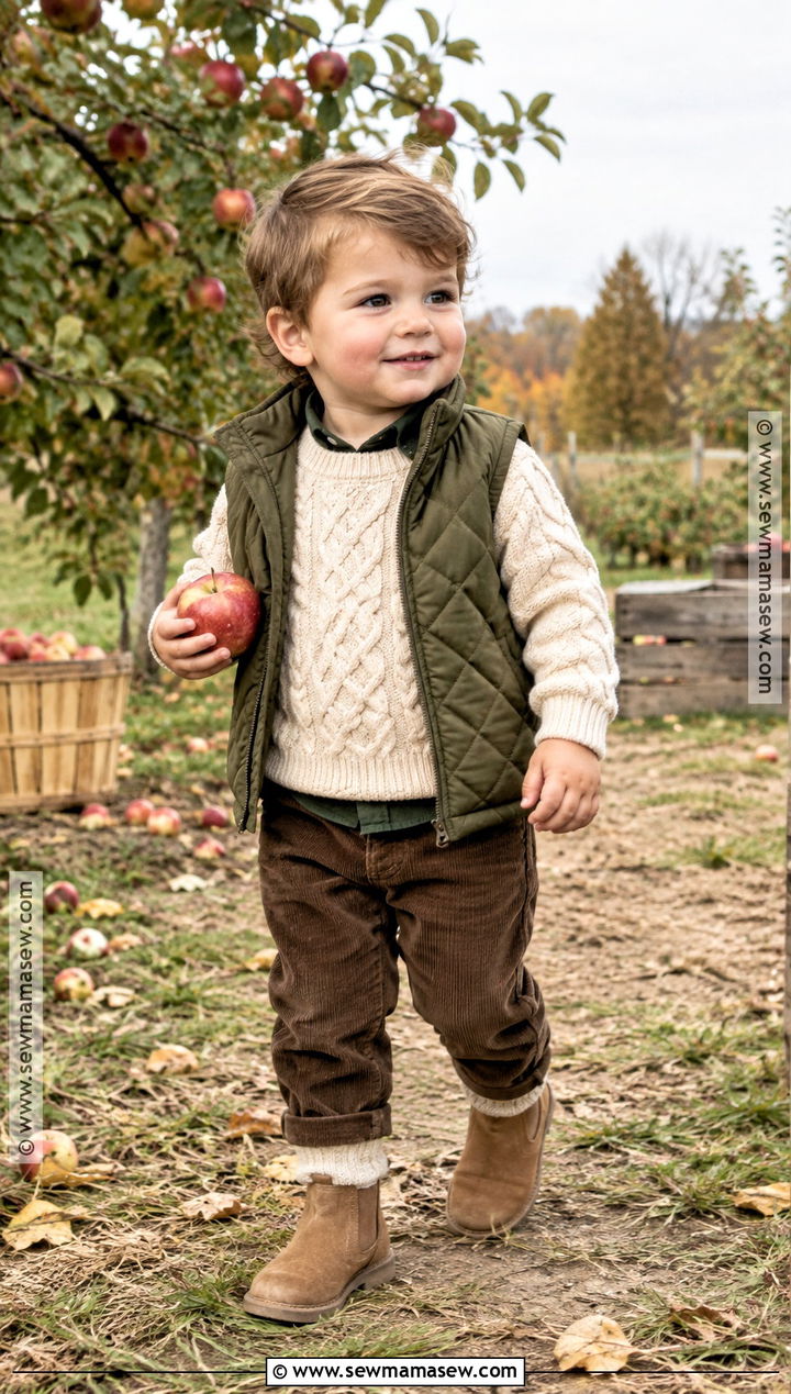 Toddler Fall Outfit With Cable Knit Sweater And Brown Pants - 20 toddler fall outfits