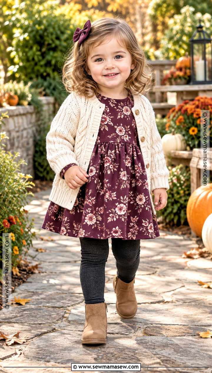 Toddler Fall Outfit With Floral Dress And Cardigan - 20 toddler fall outfits