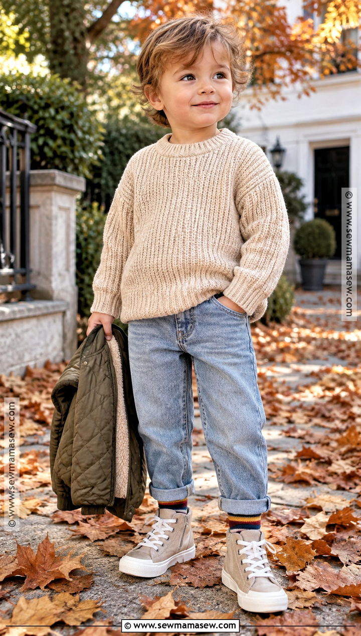 Toddler Fall Outfit With Knit Sweater And Jeans - 20 toddler fall outfits
