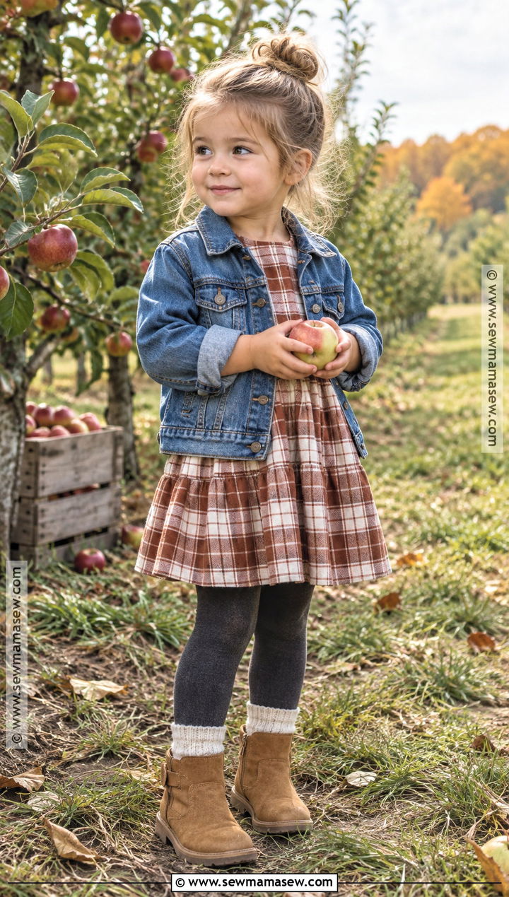 Toddler Fall Outfit With Plaid Dress And Denim Jacket - 20 toddler fall outfits