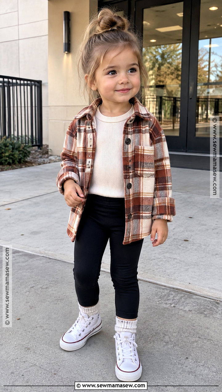 Toddler Fall Outfit With Plaid Shacket And Leggings - 20 toddler fall outfits