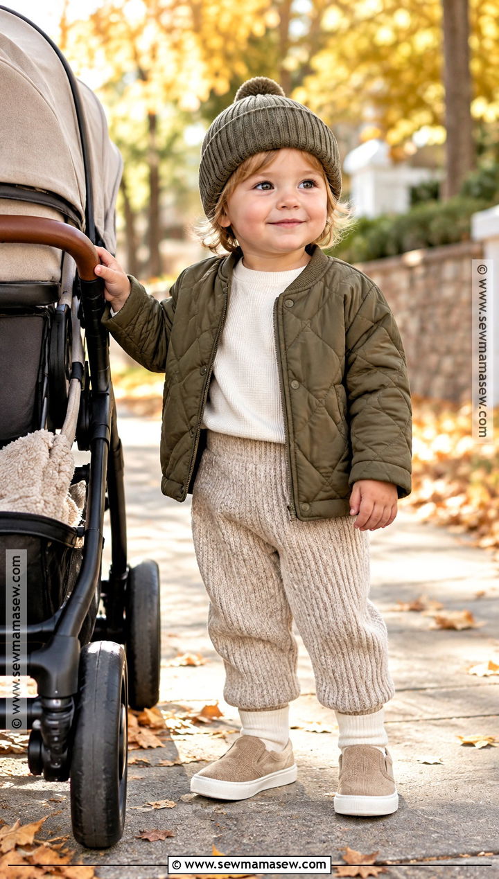 Toddler Fall Outfit With Quilted Jacket And Knit Pants - 20 toddler fall outfits