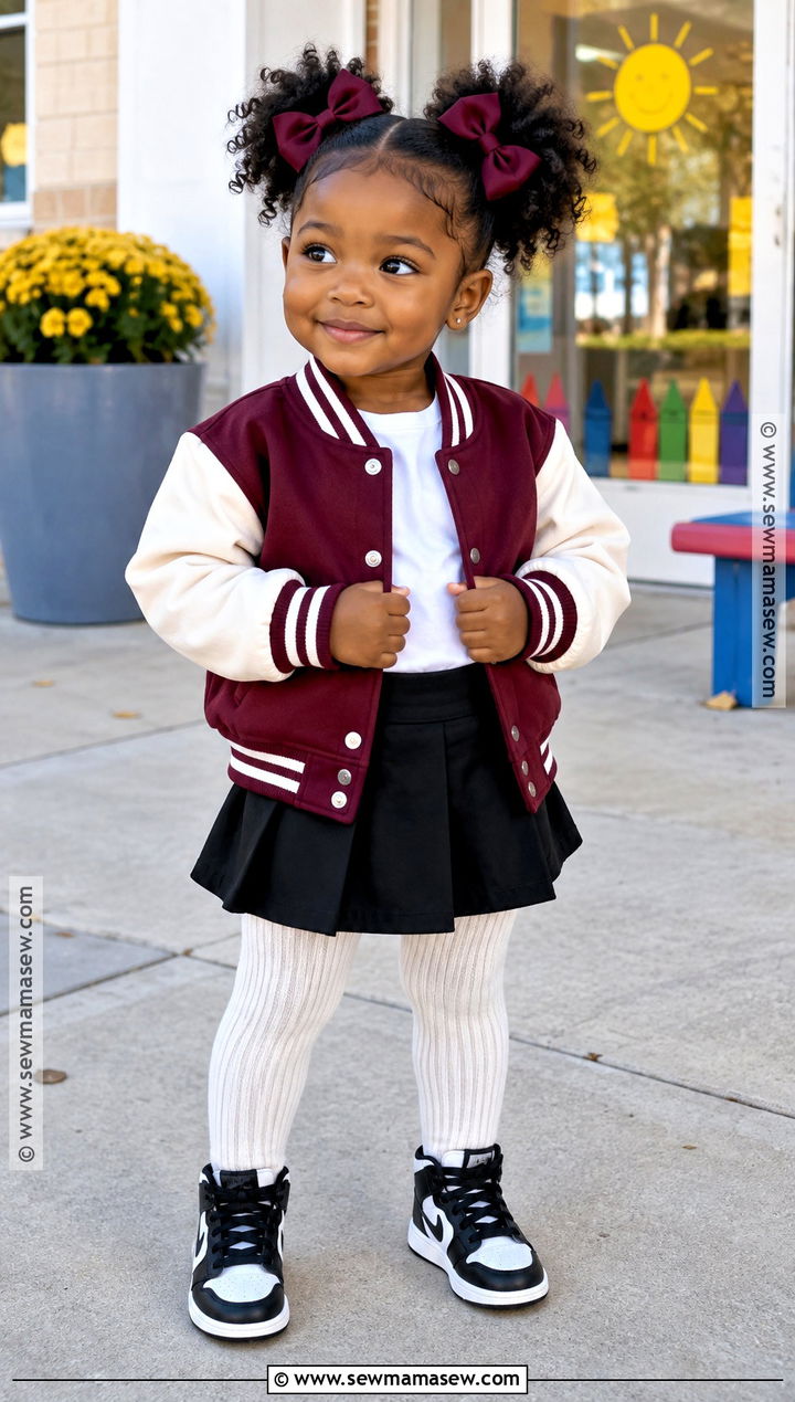 Toddler Fall Varsity Jacket And Pleated Skort Outfit - 20 toddler fall outfits girl black