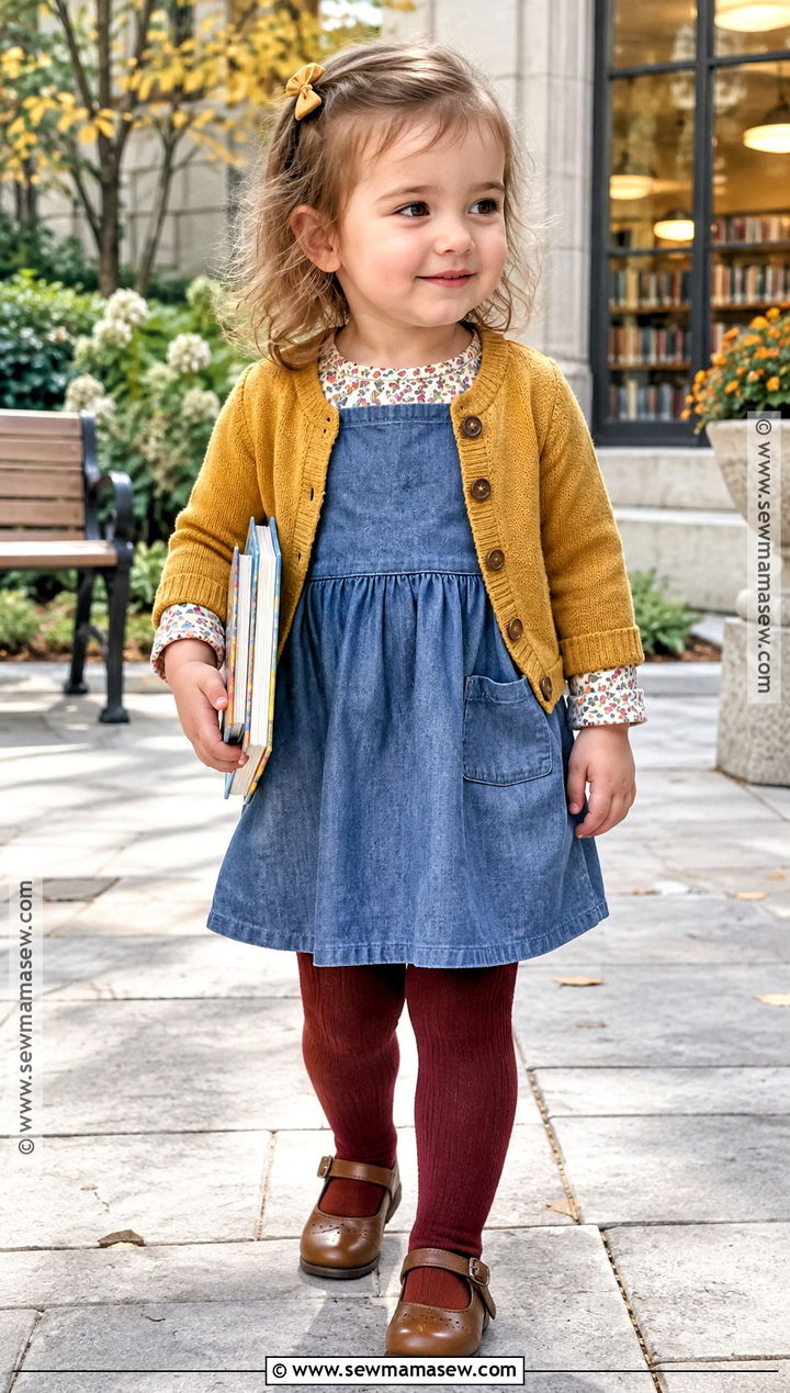 Toddler Girl Chambray Dress And Tights Outfit - 25 toddler fall outfits for girls