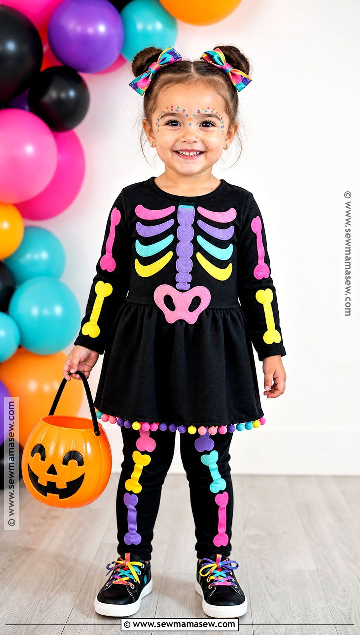 Toddler Girl Colorful Skeleton Costume - 30 halloween costumes for toddler girls