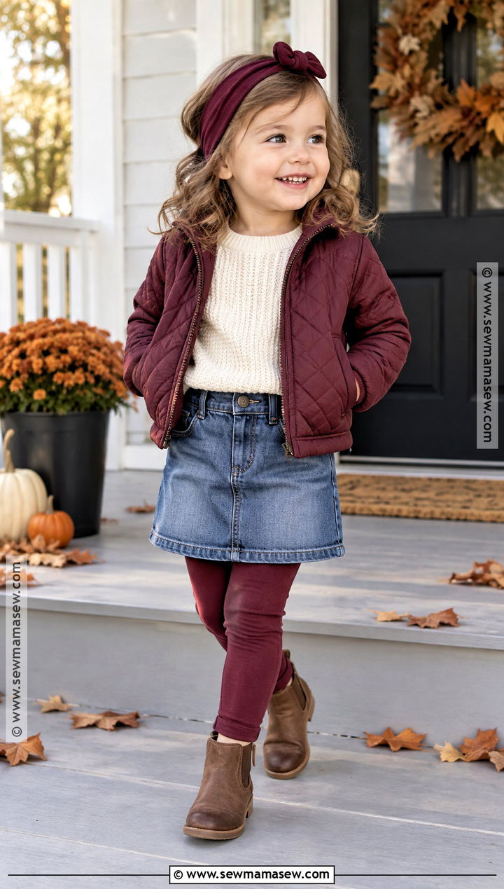 Toddler Girl Fall Denim Skirt Outfit - 15 Toddler Girl Fall Capsule Wardrobe Ideas