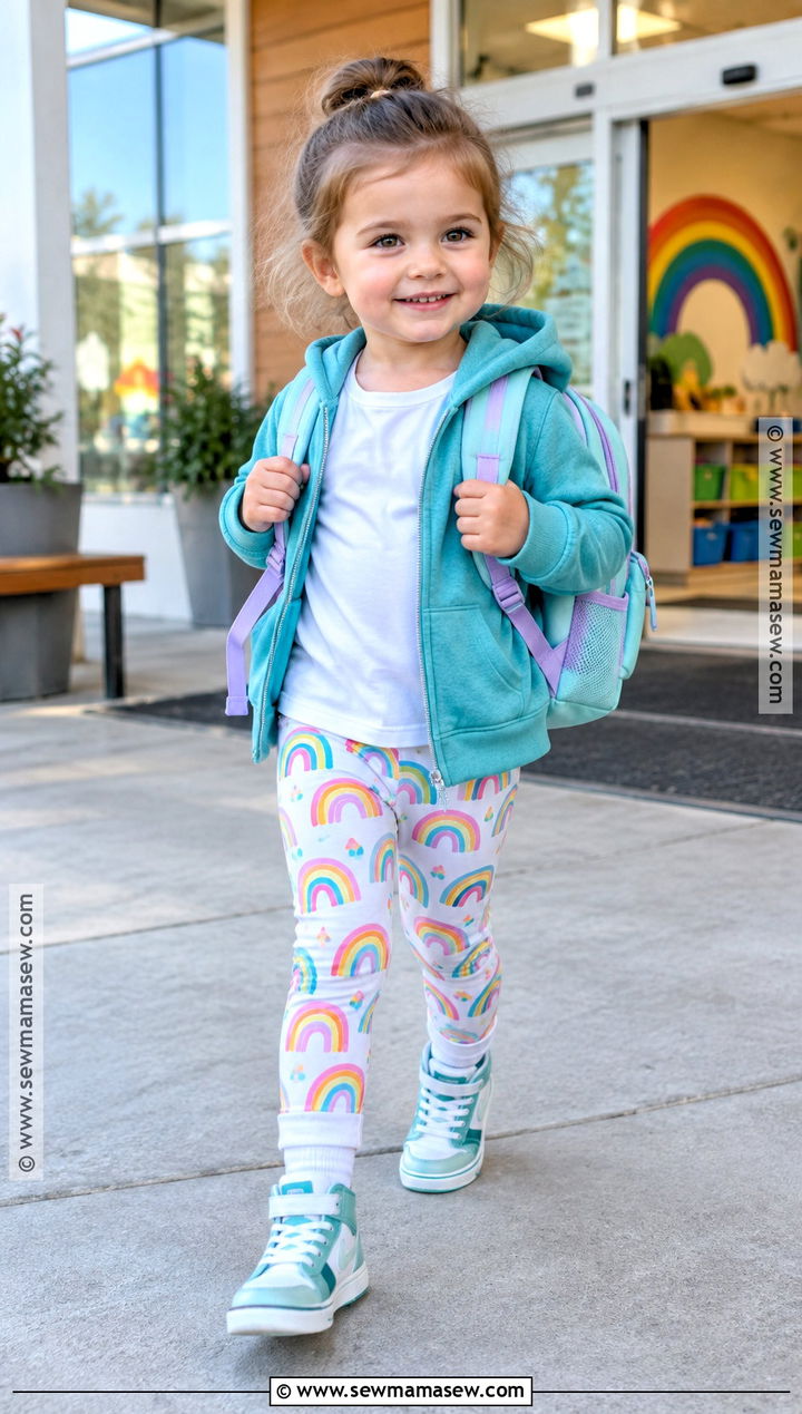 Toddler Girl Hoodie and Colorful Leggings Outfit - 15 Back To School Outfits for Toddler Girls