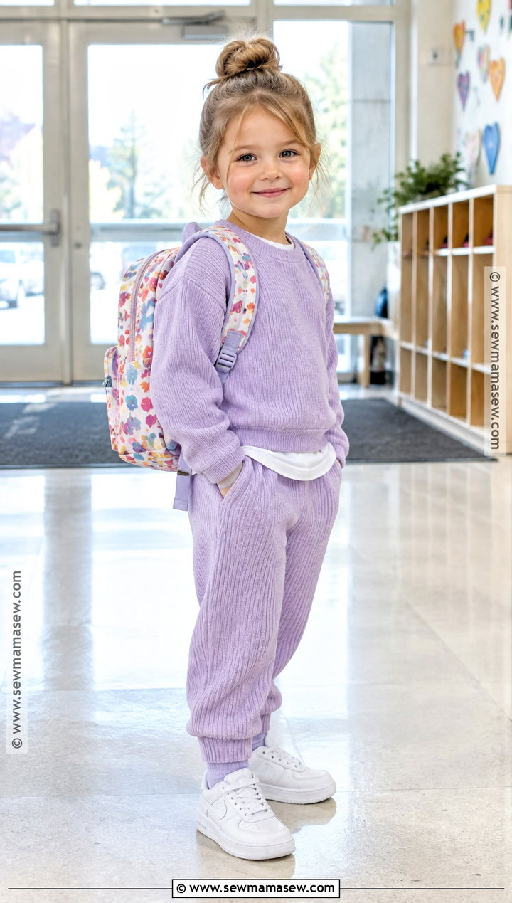 Toddler Girl Matching Knit Set and Sneakers Outfit - 15 Back To School Outfits for Toddler Girls