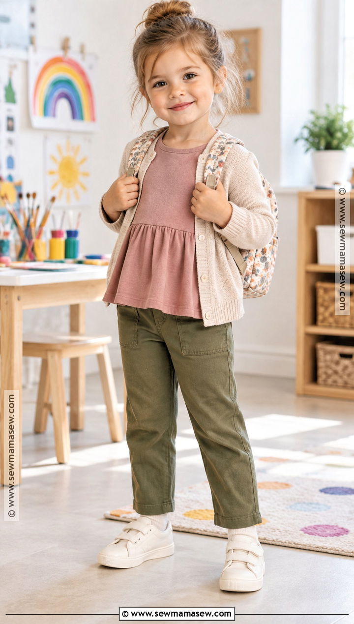 Toddler Girl Peplum Top and Pull On Pants Outfit - 15 Back To School Outfits for Toddler Girls