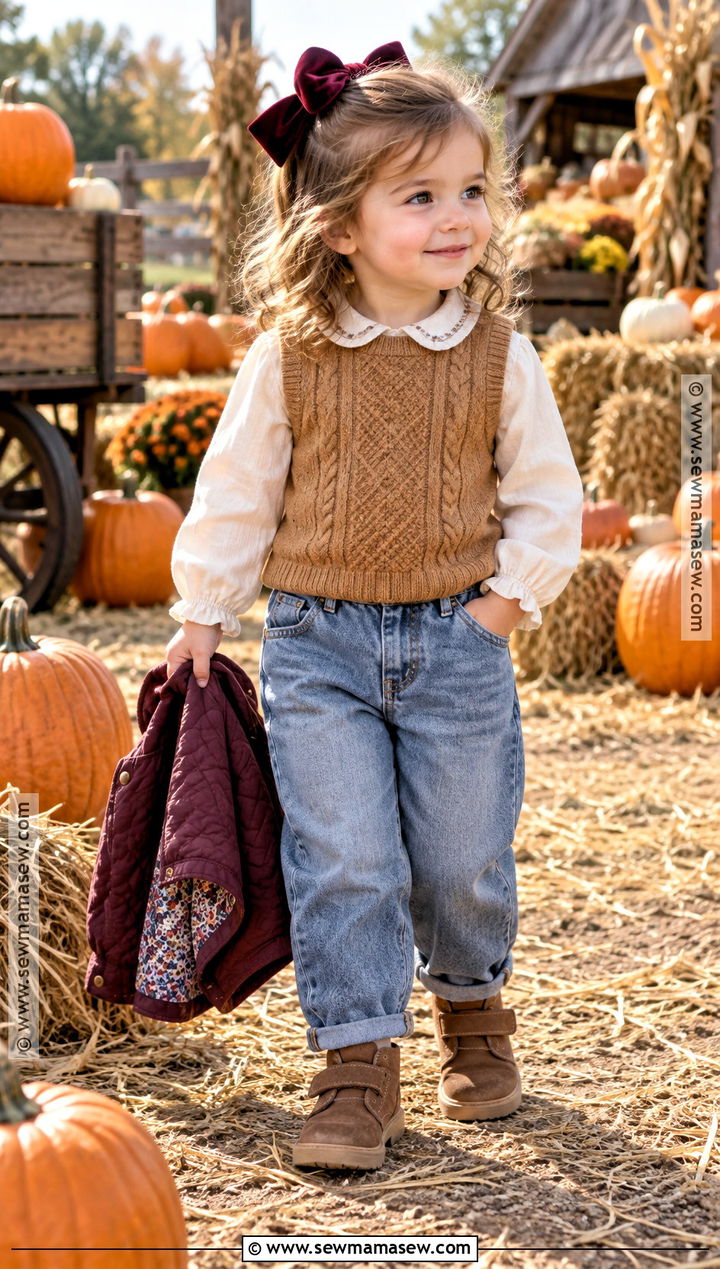 Toddler Girl Pumpkin Patch Sweater Vest Outfit - 20 pumpkin patch outfit ideas for toddler girls