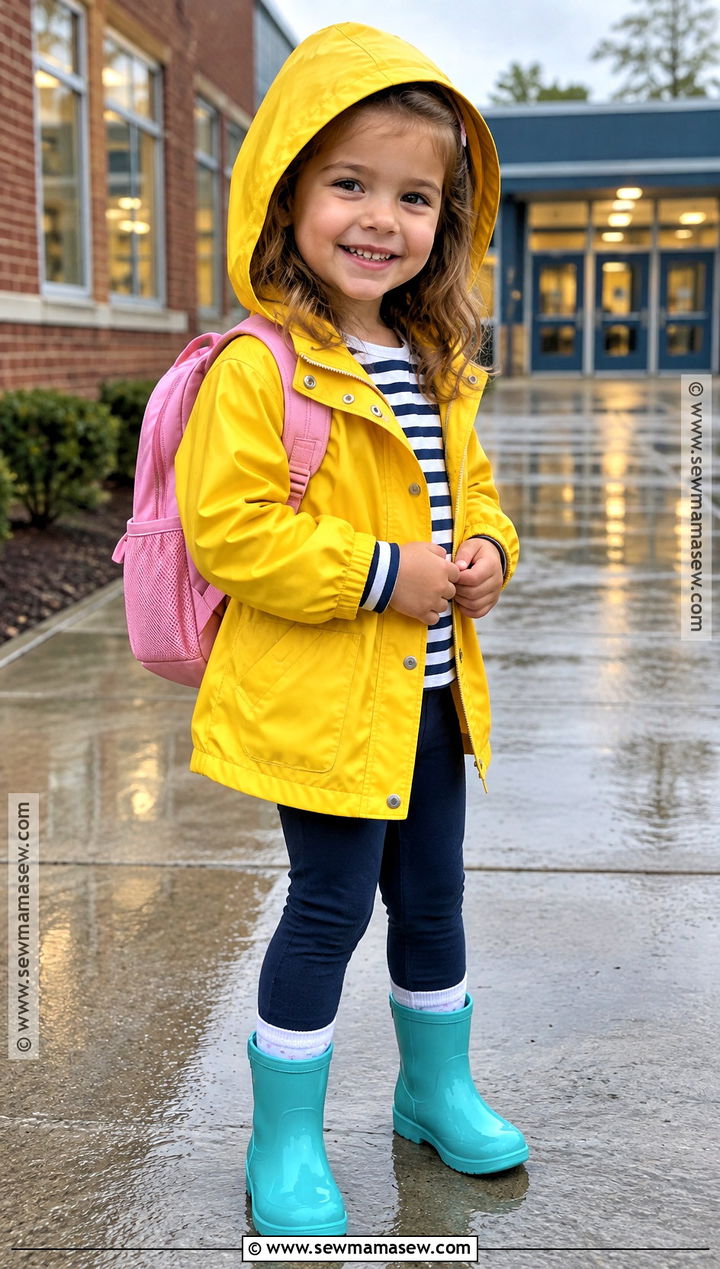Toddler Girl Rain Jacket and Leggings Outfit - 15 Back To School Outfits for Toddler Girls