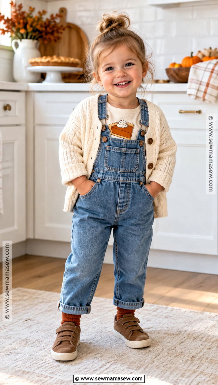 Toddler Pie Shirt With Denim Overalls - 15 toddler thanksgiving shirts