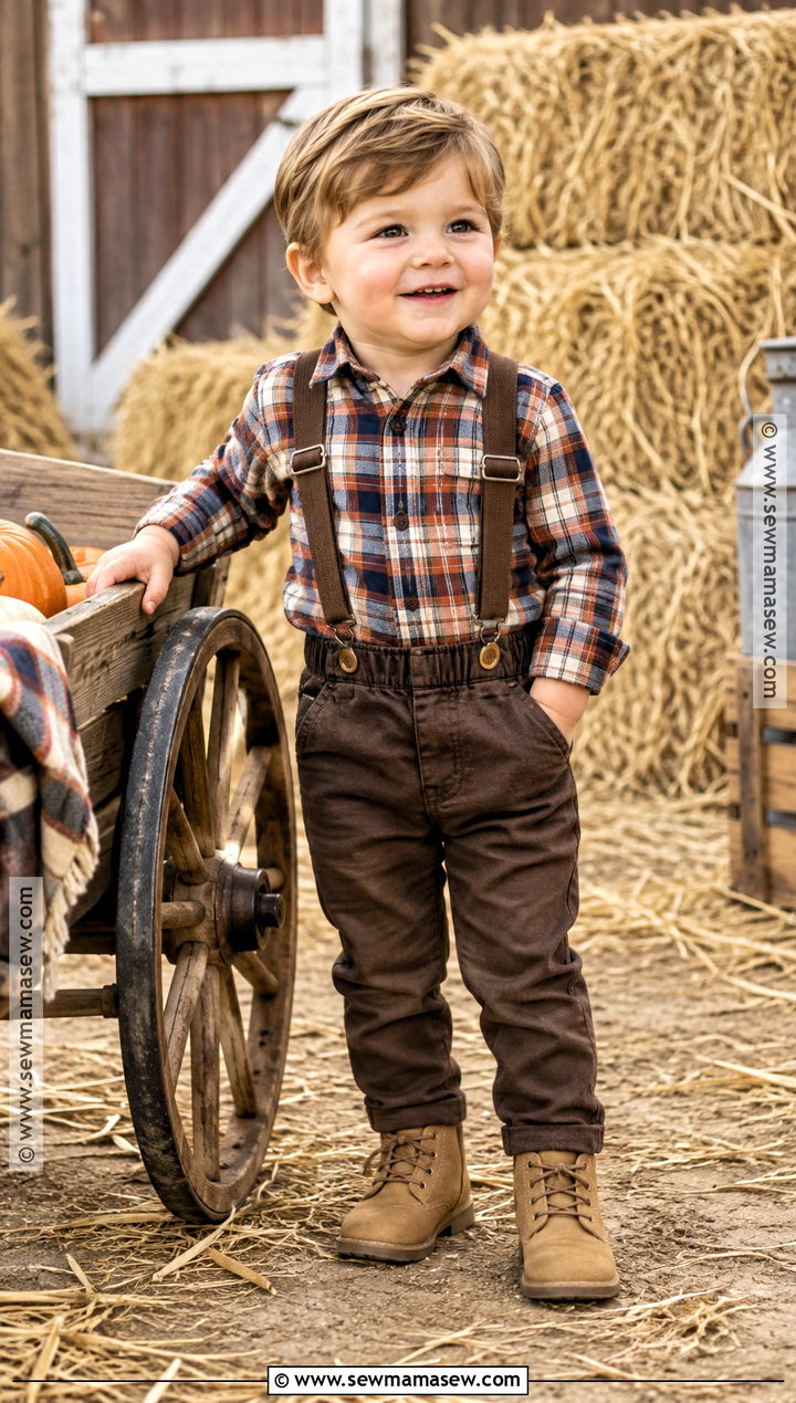 Toddler Pumpkin Patch Outfit With Plaid Shirt And Suspenders - 25 toddler pumpkin patch outfit ideas