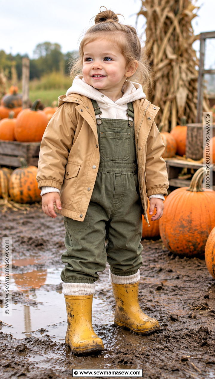 Toddler Pumpkin Patch Outfit With Utility Overalls And Rain Boots - 25 toddler pumpkin patch outfit ideas