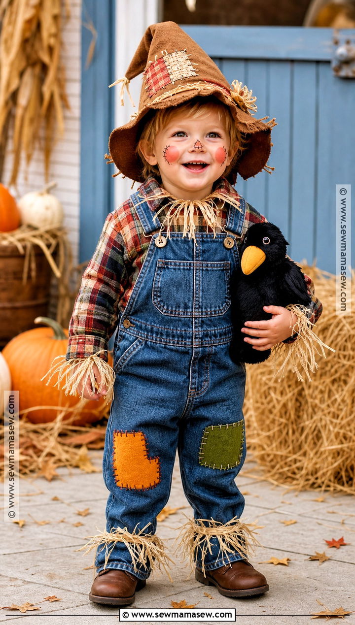 Toddler Scarecrow Costume With Patchwork Overalls - 30 toddler boy costume ideas