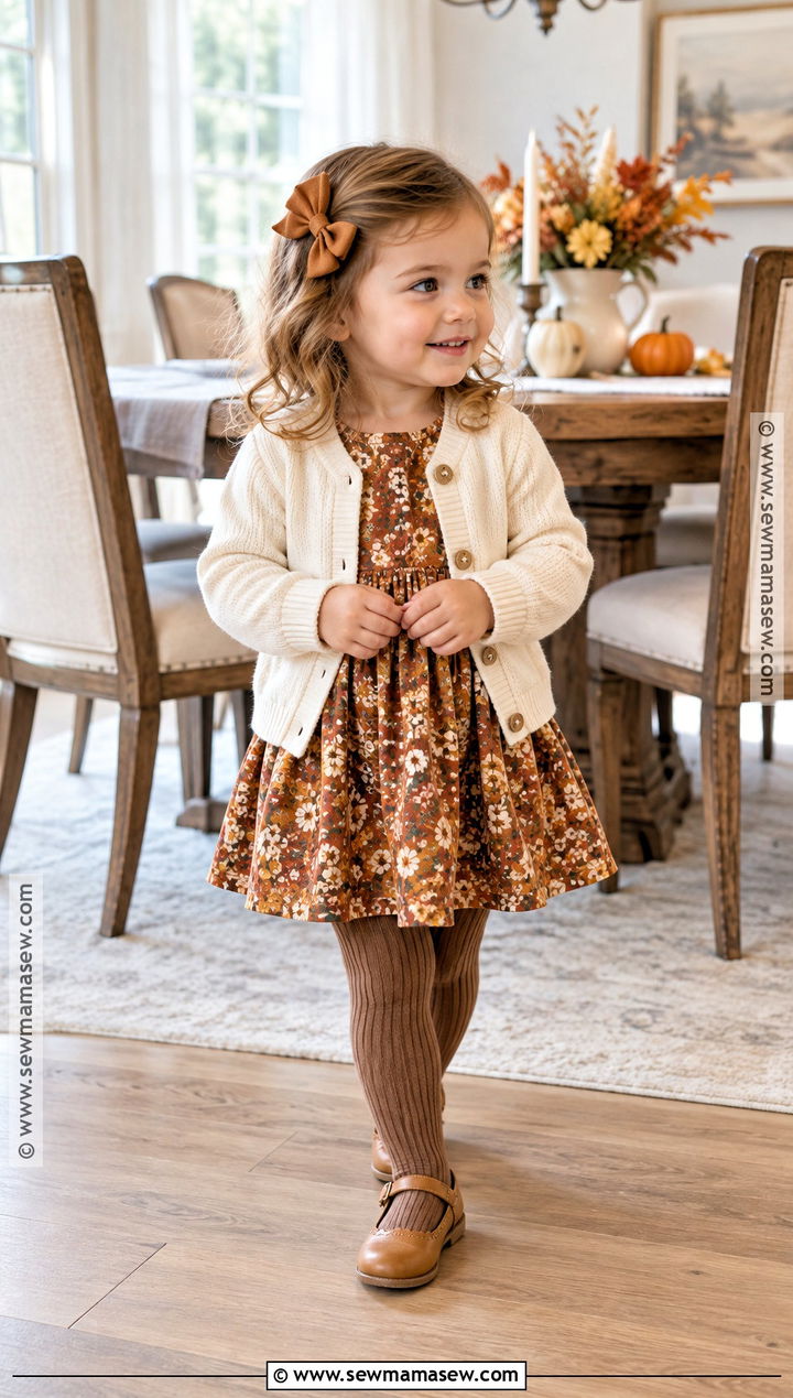 Toddler Thanksgiving Floral Dress And Cardigan Outfit - 20 toddler thanksgiving outfit ideas