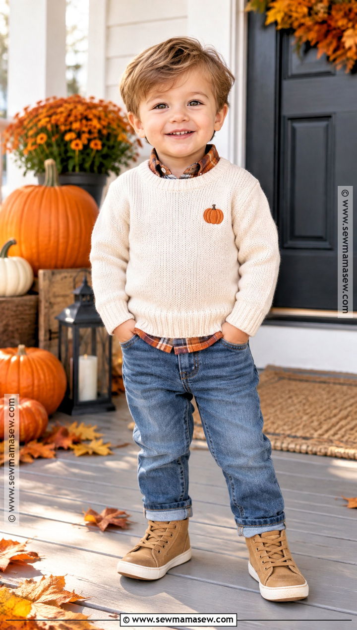 Toddler Thanksgiving Pumpkin Sweater And Jeans Outfit - 20 toddler thanksgiving outfit ideas