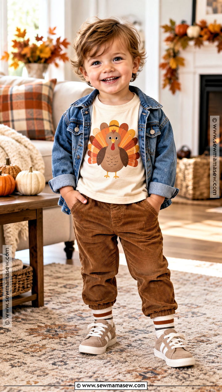 Toddler Turkey Shirt With Corduroy Pants - 15 toddler thanksgiving shirts