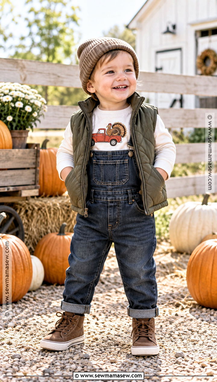 Toddler Turkey Truck Shirt With Overalls - 15 toddler thanksgiving shirts
