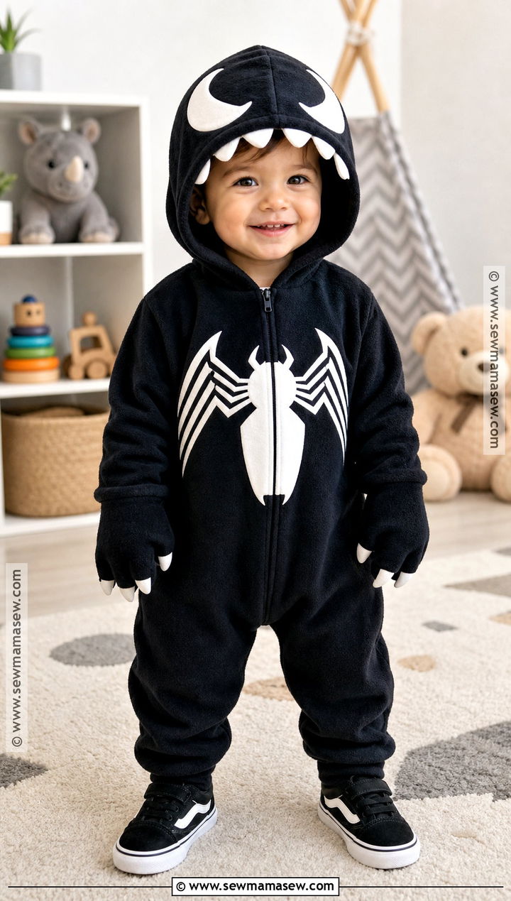 Toddler Venom Costume With Hooded Romper - 35 venom costume ideas