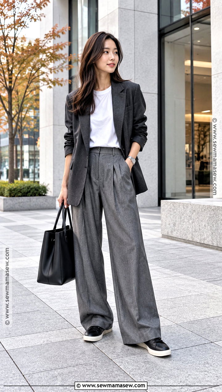 Tokyo Autumn Blazer And Wide Leg Pants Outfit - 25 tokyo autumn outfit ideas
