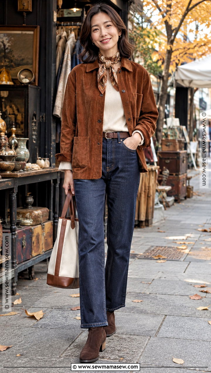 Tokyo Autumn Corduroy Jacket And Jeans Outfit - 25 tokyo autumn outfit ideas