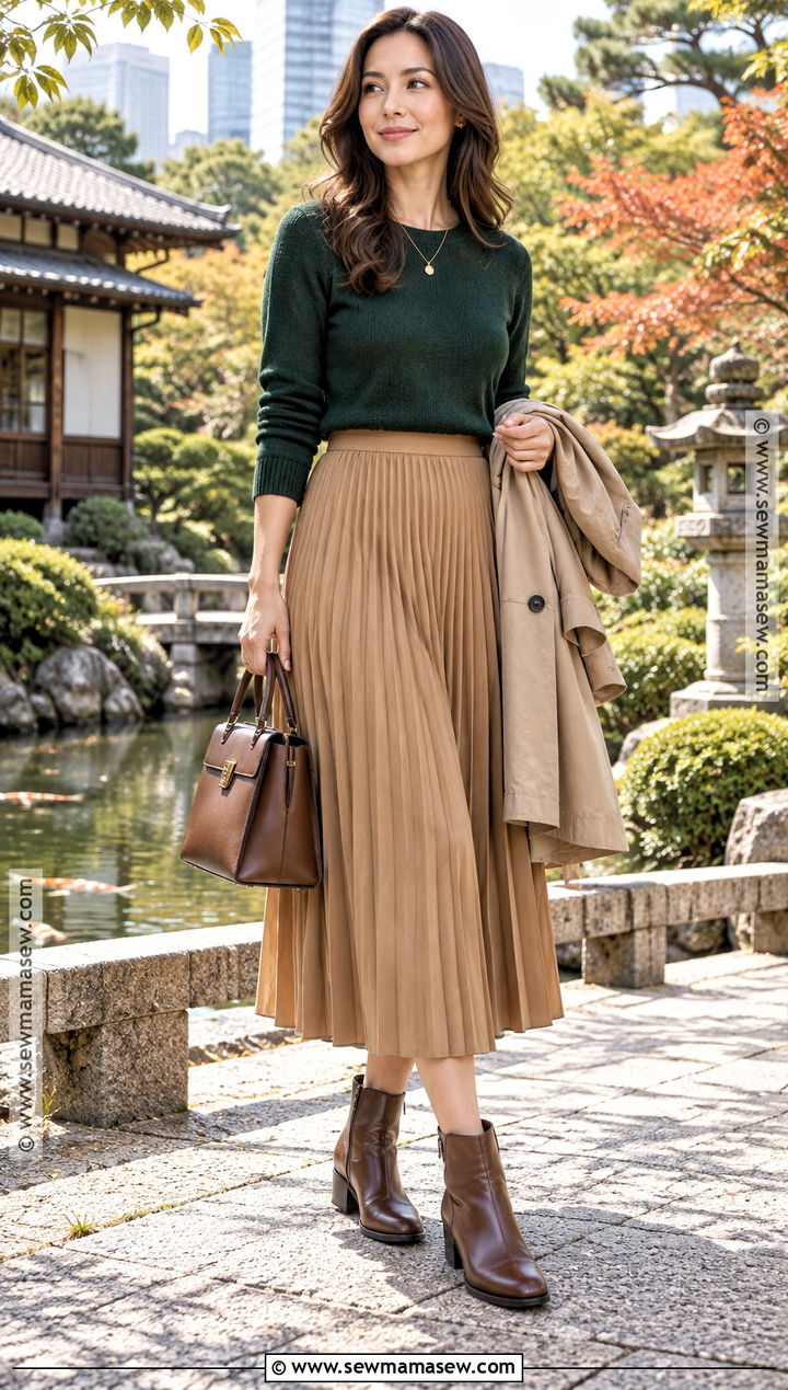 Tokyo October Sweater And Pleated Midi Skirt Outfit - 20 Tokyo October Outfit Ideas