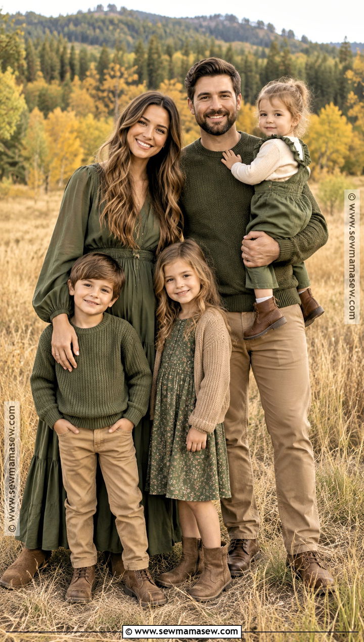 Tonal Green Family Photo Outfit - 15 fall photoshoot outfits family green