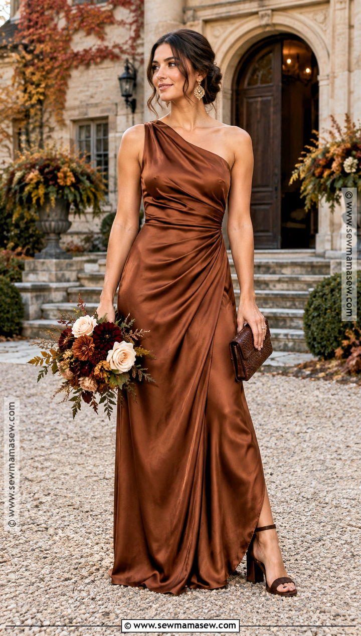 Topaz Satin Bridesmaid Dress With Brown Heels - 15 fall bridesmaid dresses mismatched jewel tones