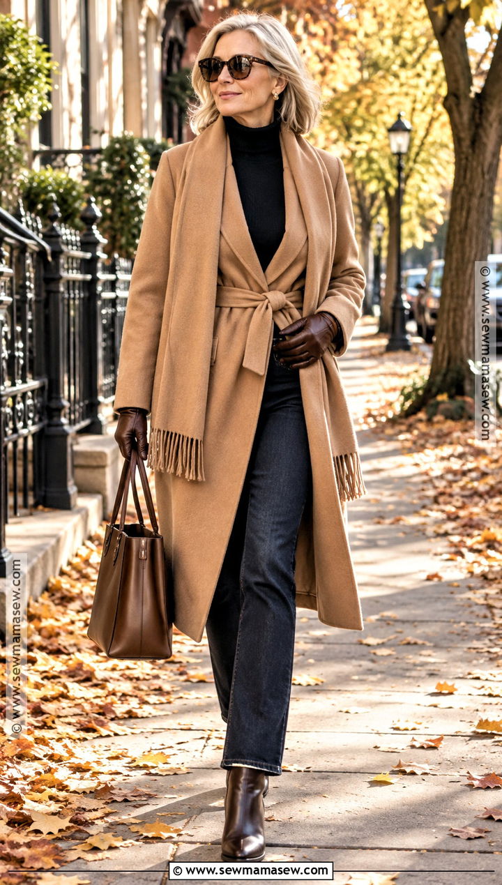 Tortoiseshell Sunglasses With a Scarf Coat - 15 autumn sunglasses outfit ideas
