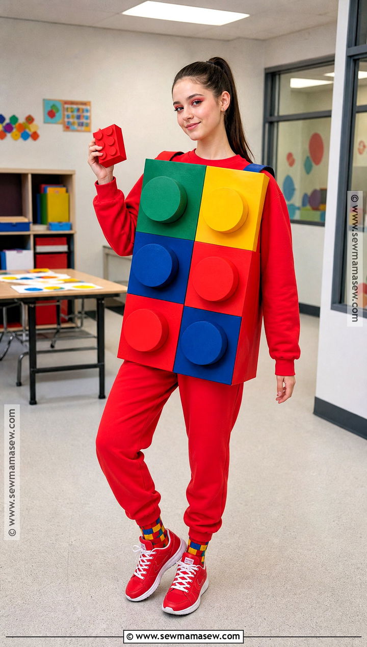 Toy Building Brick Costume With Colorful Shirt - 40 school halloween costumes