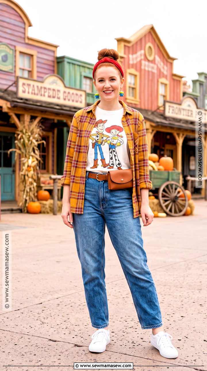 Toy Story Fall Outfit With Flannel And Jeans - 20 Disney Fall Outfit Ideas for Women
