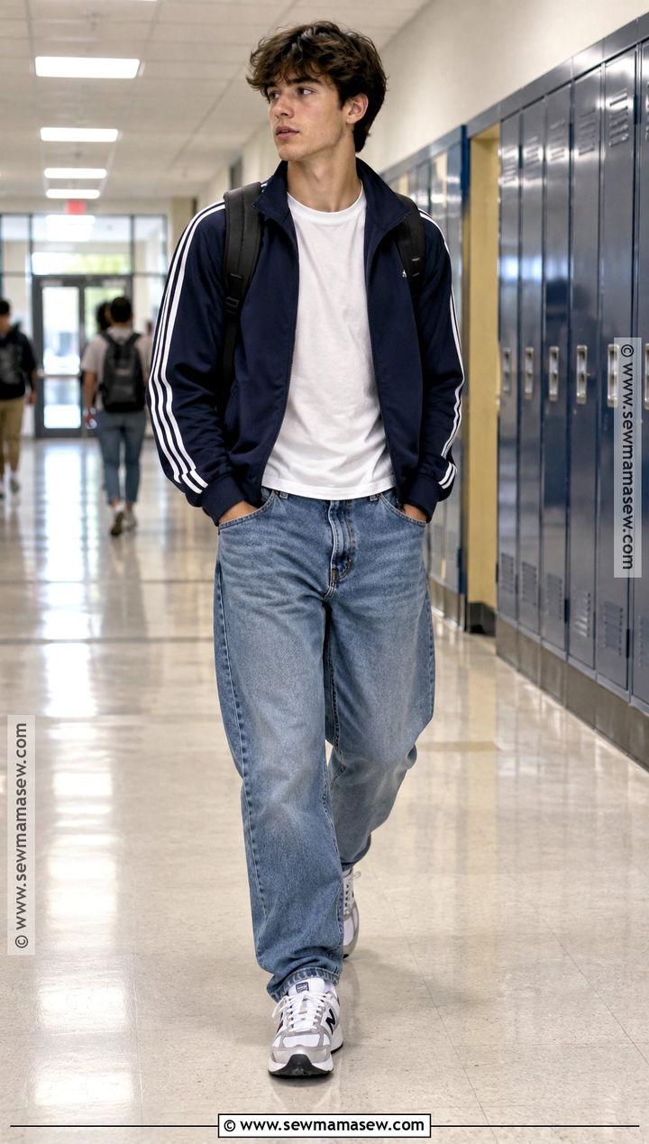 Track Jacket And Loose Fit Jeans Outfit - 20 middle school back to school outfits