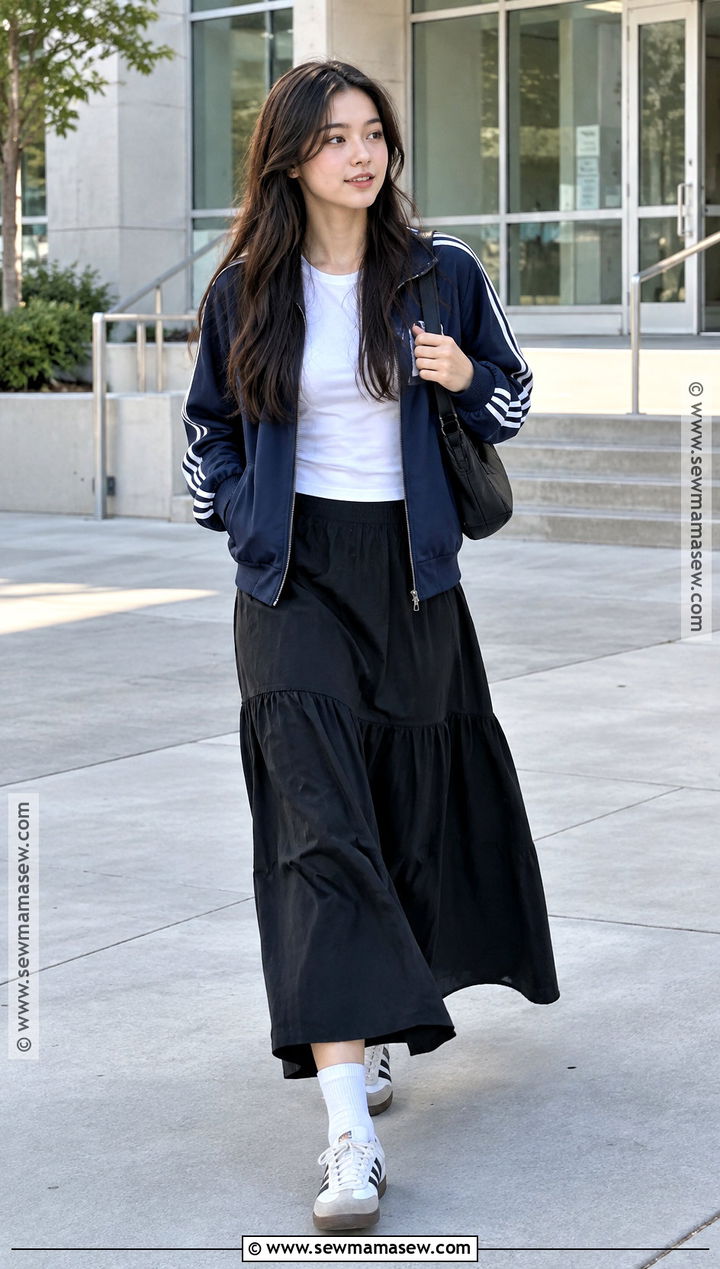 Track Jacket And Maxi Skirt Back To School Outfit - 15 hot back to school outfits