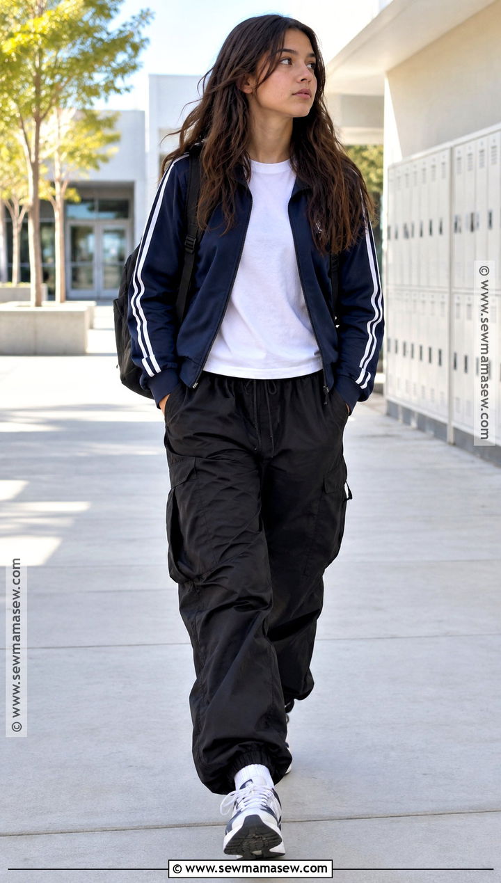 Track Jacket And Parachute Pants Tomboy Outfit - 15 back to school outfits tomboy