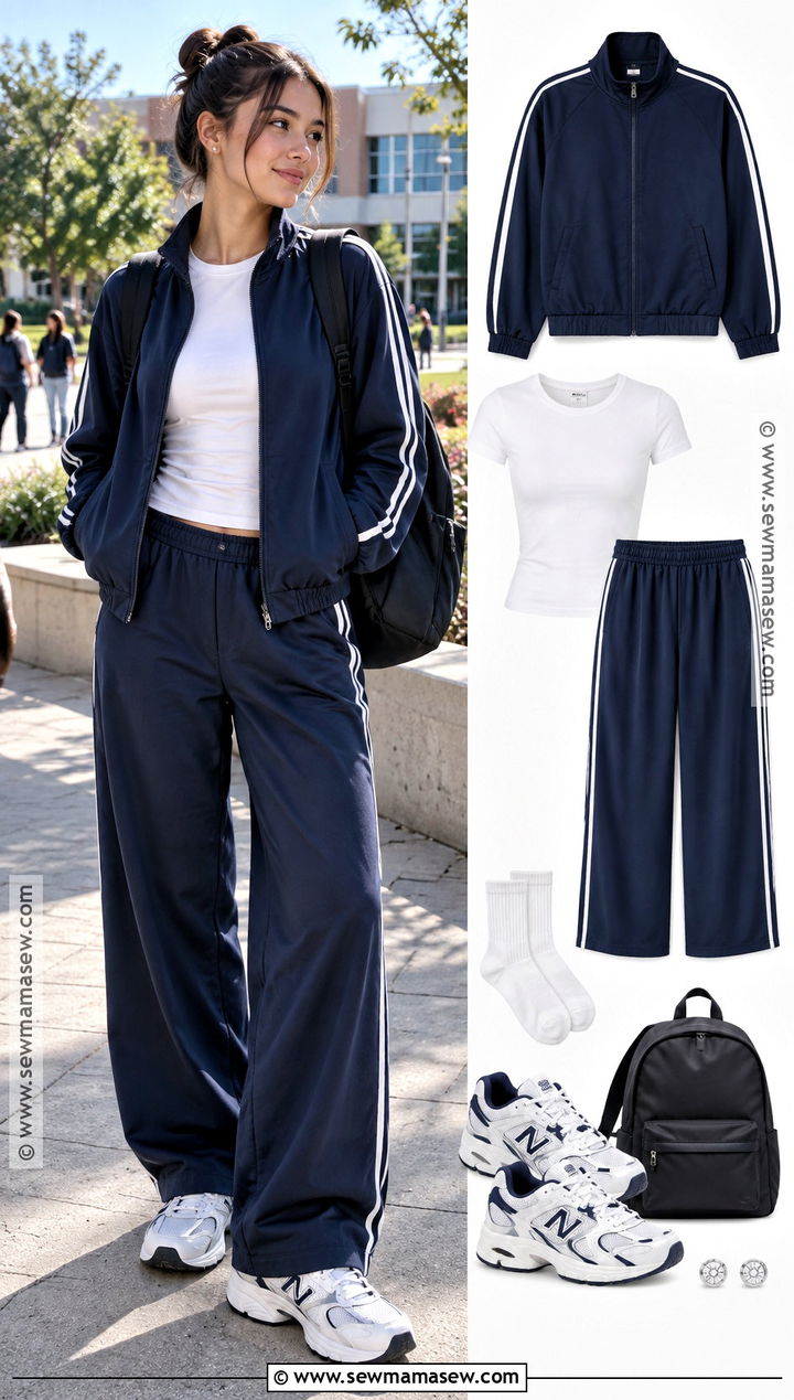 Track Jacket And Wide Leg Pants Back To School Outfit - 15 back to school outfit collage ideas