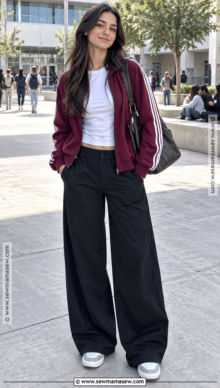 Track Jacket And Wide Leg Pants Streetwear Outfit - 20 back to school outfits streetwear