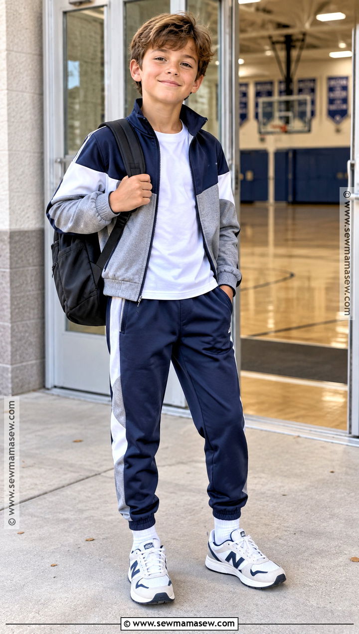 Track Jacket Matching Pants And Retro Sneakers Outfit - 20 back to school outfits for kids