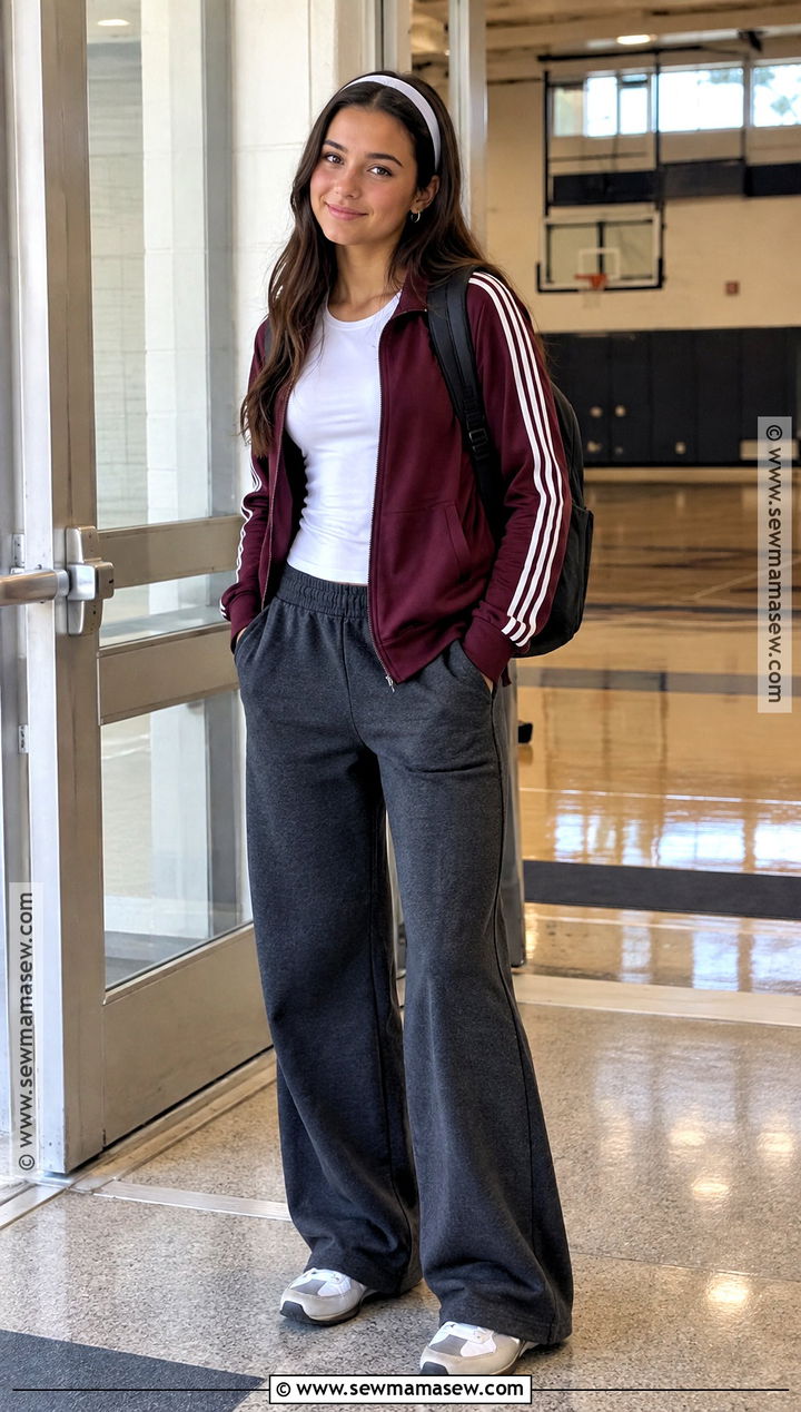 Track Jacket and Wide Leg Pants School Outfit - 20 aesthetic fall outfits for school